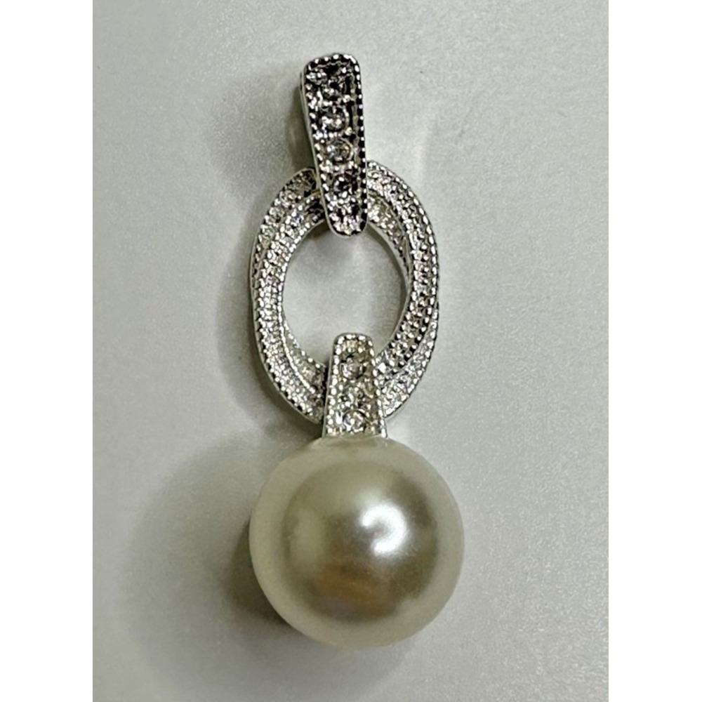 NVC Sterling Pendant Pearl Dangle Textured Oval Rings Charm Signed